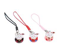 IMIKEYA Lot de 3 Porte-Clés Chat Amulette en Céramique Pendentifs pour Téléphone Portable Cloche Couleurs Rouge Noir et Rose Accessoires Décoratifs Légers et Originaux pour Smartphone