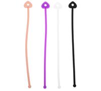 IMIKEYA Lot de 4 Lanières Élastiques en Silicone pour Brosse à Shampoing, Dragonne Antichute, Cordon Antidérapant Polyvalent, Couleurs Noir Blanc Beige Violet, Accessoire Coiffure Voyage