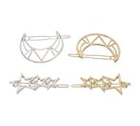 IMIKEYA Lot de 4 set de Pinces à Cheveux Étoiles et Lunes Creuses en Métal Doré et Argenté Accessoires Géométriques Légers Femmes pour Usage Quotidien et Occasions Festives