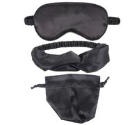 IMIKEYA Masque de Sommeil en Soie Artificielle Noir, Bandeau de Voyage Élastique, Paquet de Rangement Réutilisable - Ensemble 3 Pièces Confortable pour Yeux, Sommeil Réparateur et Détente