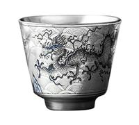 IMIKEYA Mini Tasse à Thé Kung Fu Vintage Argenté 45ml pour Dégustation | Style Rétro Chic, Motif Bleu et Dragon, Usage Service Chaud, Présent Pensé pour Hôtes et Amateurs
