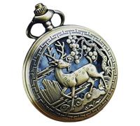 IMIKEYA Montre de Poche Vintage pour Homme et Femme Montre Quartz Couvercle à Charnière Cadran Ajouré Motif Cerf Design Rétro Compact Léger Pile Incluse Accessoire Élégant pour