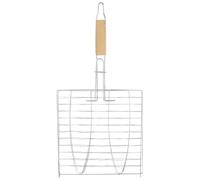 IMIKEYA Panier à Grillades en Acier Inoxydable avec Poignée en Bois, Double Couche Pliable pour Poisson et Légumes, Distribution Uniforme Chaleur pour Barbecue Extérieur