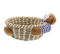IMIKEYA Panier de Rangement Ours Bleu en Coton et Paille Tressée, Panier Spacieux et Polyvalent pour Chambre D'garçon et Filles et Décoration Maison