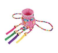 IMIKEYA Panier Décoratif Tressé Ethnique pour Garçon et Filles Pompons, Plastique Solide, Petit Panier de Rangement Vie Quotidienne Bureau