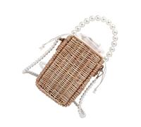 IMIKEYA Paquet Bandoulière Élégant en Paille Deux Anses Perles, Grosse Ouverture pour Voyage et Usage Polyvalent, Style Chic et Unique pour Femmes