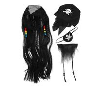 IMIKEYA Perruque De Pirate Cosplay Et Cache-œil Avec Moustache Fausse Barbe Pour Hommes Accessoire De Costume Halloween Et Soirées à Thème