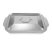 IMIKEYA Plat à Rôtir Rectangulaire en Acier Inoxydable Argenté, Structure Profonde Épaissie, Résistant Lave-vaisselle, Cuisson de Poulet et Légumes Lors Fêtes