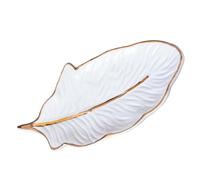IMIKEYA Plateau en Céramique Blanche Forme Plume Organisateur de Bijoux pour Rangement et Présentation Style Simple et Moderne Salon ou Entrée