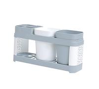 IMIKEYA Porte-brosses à Dents Support De Rangement Compact 2 Tasses Et 5 Fentes, Plastique Robuste, Bac Anti-Glissement, Adapté pour Salle De Bain Et Comptoir, Organisateur Multifonction