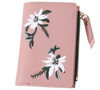 IMIKEYA Portefeuille Cuir PU Léger et Polyvalent pour Femmes à Fermeture Éclair Broderie Grand Espace de Rangement Couleur Rose Élégante Voyages et Concerts