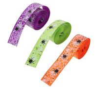 IMIKEYA Ruban Halloween Toile d'Araignée en Polyester 3 Pièces 45 M Orange Vert Violet Ruban Créatif DIY pour Décoration Festive Emballage Présent et Accessoires d'Halloween
