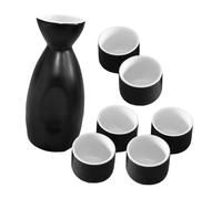 IMIKEYA Service Saké Céramique Traditionnelle Carafe et Tasses Porcelaine Noire et Blanche Résistance Thermique et Nettoyage Facile