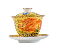IMIKEYA Service Thé Chinois Céramique avec Soucoupe Tasse à Thé Simple et pour Maison Bureau Oolong Puer Noir et Jaune