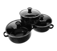 IMIKEYA Set Cuisine 3 Pièces en Émail avec Couvercle, Pot à Fond Plat Polyvalent et Convivial, Cuisson Cuisine