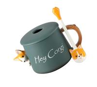 IMIKEYA Tasse Céramique Corgi avec Couvercle et Cuillère Vert Foncé Mug Créatif pour Café Thé et Boissons Chaudes Résistant à Abrasion et Corrosion Idée Cadeau Originale