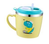 IMIKEYA Tasse Garçon Fille Acier Inoxydable avec Paille Verte Double Paroi Brûlure Motif Cartoon Créatif Gobelet Mesure Lait et Eau pour Garçon Fille