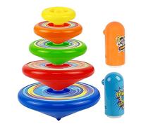 IMIKEYA Toupies pour Enfants Ensemble De 5 Jouets Gyroscopiques Empilables avec 2 Lanceurs Arène De Combat Colorée Développement Coordination Œil-Main Jeu Éducatif