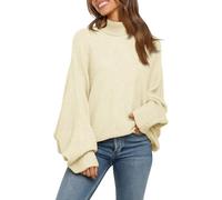 Imily Bela Pull en tricot à col roulé pour femme - Manches chauve-souris - Pull à manches longues - Pull surdimensionné en grosse maille, beige, M