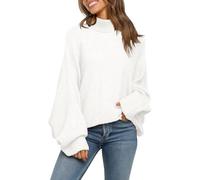 Imily Bela Pull en tricot à col roulé pour femme - Manches chauve-souris - Pull à manches longues - Pull surdimensionné en grosse maille, Blanc., L
