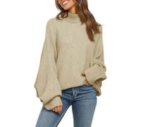Imily Bela Pull en tricot à col roulé pour femme - Manches chauve-souris - Pull à manches longues - Pull surdimensionné en grosse maille, Abricot, M