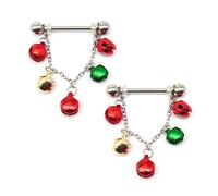 IMINI Anneaux de téton en acier inoxydable de 14 g avec grelot - Boucles d'oreilles créoles pour téton, langue, téton, langue - Perles rouges et vertes - Bijoux pour femmes et filles, Métal, Nouveau