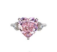IMINI Bague en forme de cœur rose pour femme et fille - Avec zircone scintillante - Bague de fiançailles - Bague d'éternité réglable, Cristal