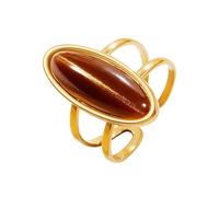 IMINI Bague Femme Géométrique Ovale En Acier Inoxydable - Pierre Décorative Et Finition Dorée - Bague Ajustable Style Bohème - Accessoire Tendance Pour Quotidien Anniversaire Ou Soirée (Brun)