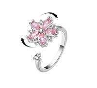 IMINI Bague ouverte en forme de fleur rose CZ pour femmes et filles - Rotation libre - Inspirations - Soulagement du stress - Boucle au crochet réglable - Bague empilable délicate et douce en cristal