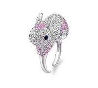 IMINI Bague ouverte en forme de lapin avec strass pour femme et fille - Cristal rose CZ mignon animal de compagnie - Bague de fiançailles - Alliance extensible - Joli bijou cadeau de Pâques, Métal,