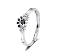 IMINI Bague ouverte en forme de patte de chiot pour femme et fille, taille 45 à 6, bague réglable avec cristal noir, aile d'ange plaquée argent, bijou commémoratif pour les amoureux des animaux