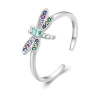 IMINI Bague réglable en forme de libellule en argent sterling 925 avec oxyde de zirconium coloré empilable ouvert au milieu - Bague extensible pour promesse de fille, anniversaire - Bijoux mignons