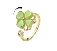 IMINI Bague tournante verte trèfle 4 feuilles oxyde zirconium cœur œil de chat fleur empilable réglable soulagement stress promesse éternité bijou