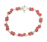 IMINI Bracelet à fleurs en émail rouge pour femme, chaîne florale argentée avec fermoir à bascule OT, bijou de souvenir pour la journée des anciens combattants et les occasions commémoratives