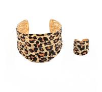 IMINI Bracelet Et Bague Set Femme Imitation Léopard Bijoux Style Bohème Bangles Larges Réglables Et Bague à Doigt Bijou Plaqué Or Accessoire De Mode Unique Pour Soirée Fête Cadeau