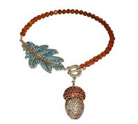 IMINI Collier avec pendentif gland d'automne en strass - Collier ras du cou avec pendentif en forme de pomme de pin en cristal avec chaîne de perles de 45 cm et fermoir à bascule OT