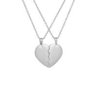 IMINI Collier Couple Cœur Brisé En Acier Inoxydable - Pendentif Demi-Cœur à Assembler, Chaîne Ajustable Pour Homme Et Femme, Bijou Amitié Éternelle Ou Amour Romantique, Cadeau Saint-Valentin