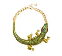 IMINI Collier Large Épais Crocodile Punk En Strass Vert Bijou Gothique Hip Hop Pour Femme Collier Bib Animaux Excentrique Cadeau Fête Halloween Cosplay Ou Soirée Accessoire Déguisement