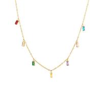 IMINI Collier ras du cou avec zircons cubiques pour femmes et filles en acier inoxydable plaqué or 18 carats rectangle coloré colliers à chaîne réglables bijoux délicats cadeaux, Piccolo, Acier