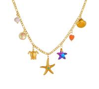 IMINI Dainty Charms Choker Acier Inoxydable Strass Étoile de mer Tortue Shell Amour Coeur Perle Pendentif Plaqué Or Chaîne Réglable Pendentif Colliers D'été Plage Ocean Party Bijoux pour les Femmes