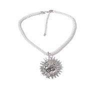 IMINI Grand Collier Pendentif Soleil Pour Femmes Plaqué Or Fait Main Boho Martelé Chaîne De Corde De Tournesol Colliers Réglables Mode Chic Plage Fête De Vacances Bijoux 19 Pouces (Argent)