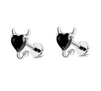 IMINI Labret Cœur Gothique avec Cornes Queue de Démon - Zircone Cubique en Acier Inoxydable 18G - Pour Nez, Medusa ou Lèvre - Bijou Hypoallergénique et Audacieux
