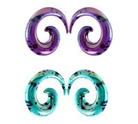 IMINI Lot de 2 paires d'écarteurs d'oreille en acrylique en forme d'escargot (8 tailles : 2-12 mm) en violet vif et turquoise moucheté Y2K Bijoux de corps, L, Acrylique, Pas de gemme