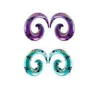 IMINI Lot de 2 paires d'écarteurs d'oreille en acrylique en forme d'escargot (8 tailles : 2-12 mm) en violet vif et turquoise moucheté Y2K Bijoux de corps, L, Acrylique, Pas de gemme