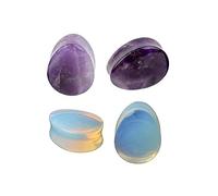 IMINI Lot de 2 paires d'écarteurs d'oreille en opalite avec pierre de lune et améthyste - Bijoux de corps, Améthyste, pierre, Nouveau