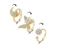 IMINI Lot de 3 bagues rotatives réglables en oxyde de zirconium avec papillon, lune, étoile et fleur pour femmes et filles, rotation libre de l'anxiété, inspirations, méditation, cadeau