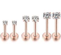 IMINI Lot de 3 paires de clous d'oreilles pour cartilage, hélix, tragus, nez, cartilage, hélix, tragus et zircone, 2/3/4 mm, or rose, Or rose