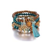 IMINI Lot De 4 Bracelets Empilables Bohèmes Pour Homme Et Femme Extensible Perles Colorées Arbre De Vie Fait à La Main Bijoux Hippie Délicats Pour Une Meilleure Amie Taille (bleu)