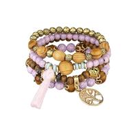 IMINI Lot De 4 Bracelets Empilables Bohèmes Pour Homme Et Femme Extensible Perles Colorées Arbre De Vie Fait à La Main Bijoux Hippie Délicats Pour Une Meilleure Amie Taille (rose)