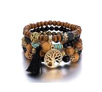 IMINI Lot De 4 Bracelets Empilables Bohèmes Pour Homme Et Femme Extensible Perles Colorées Arbre De Vie Fait à La Main Bijoux Hippie Délicats Pour Une Meilleure Amie Taille (noir)